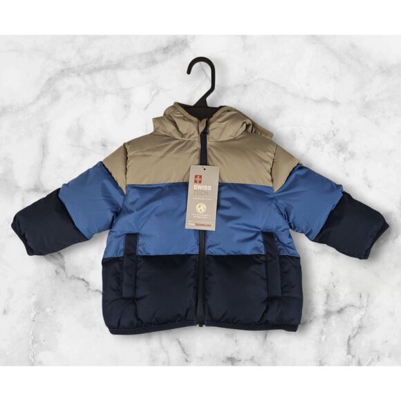NWT Swiss Tech Toddler Heavyweight Puffer Jacket, Size 12M / Blue Multicolored - Picture 2 of 9